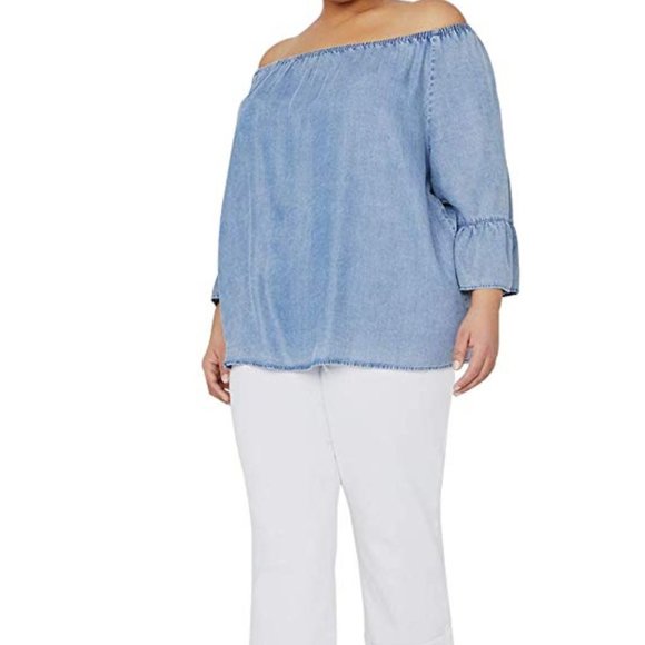 Charlotte Russe Tops - Charlotte Russe Denim Ruffle Blouse 3xl